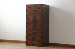 中古　美品　岩谷堂箪笥　欅産業　菊幸　美しい木目が魅力的な縦型チェスト(収納箪笥、和箪笥、引き出し)(R-077667)