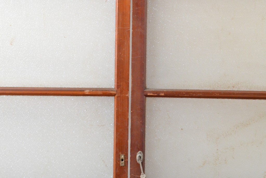 和製アンティーク　明るい木色がレトロな雰囲気を醸し出すガラス戸2枚セット(引き戸、建具)(R-054019)