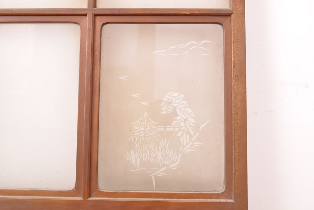 和製アンティーク　昔懐かしい佇まいが魅力のガラス戸1枚(引き戸、建具)(R-054132)