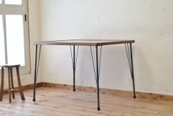 アンティーク家具　☆天板無垢材鉄脚テーブル(作業台)8