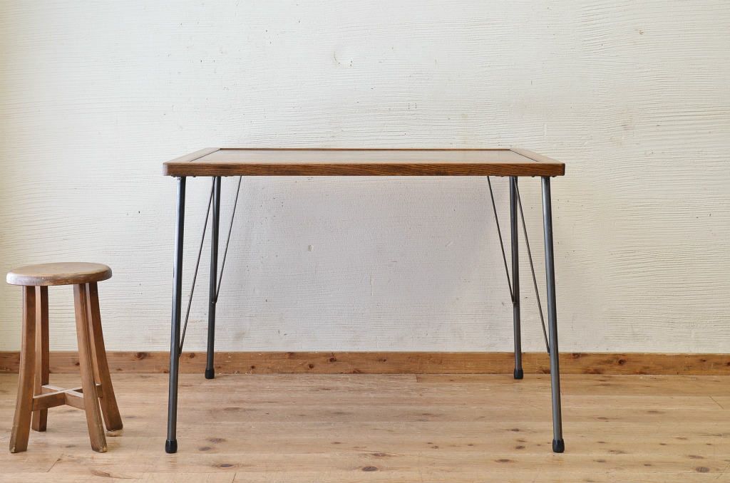 アンティーク家具　☆天板無垢材鉄脚テーブル(作業台)8