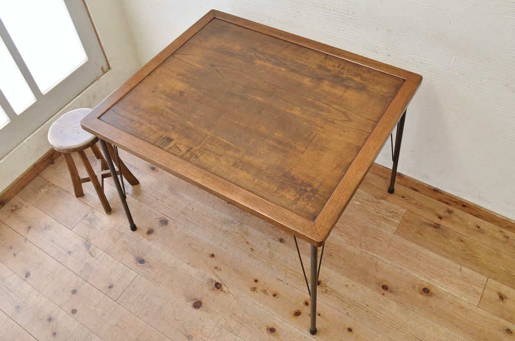 アンティーク家具　☆天板無垢材鉄脚テーブル(作業台)8