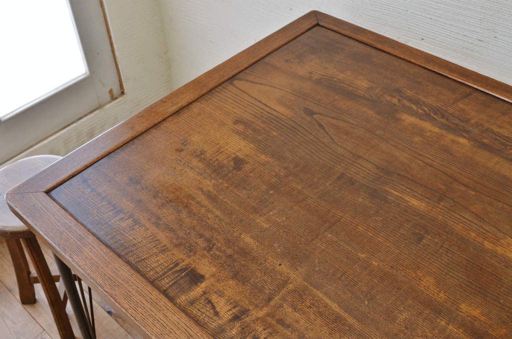 アンティーク家具　☆天板無垢材鉄脚テーブル(作業台)8