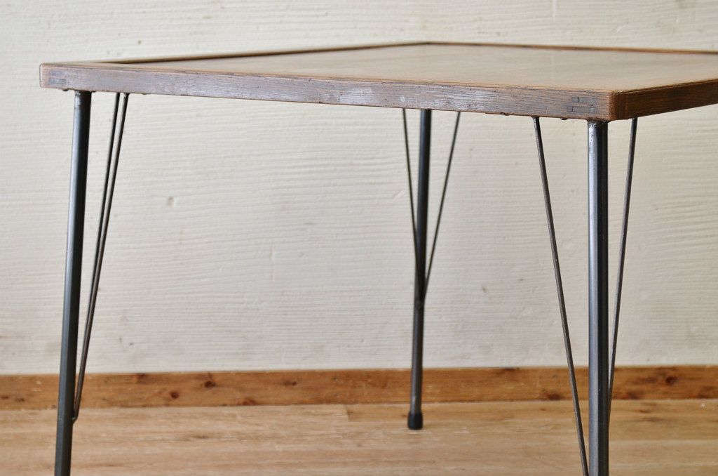 アンティーク家具　☆天板無垢材鉄脚テーブル(作業台)8