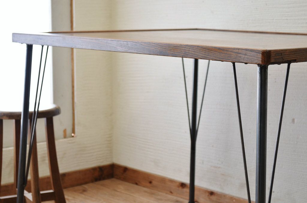 アンティーク家具　☆天板無垢材鉄脚テーブル(作業台)8
