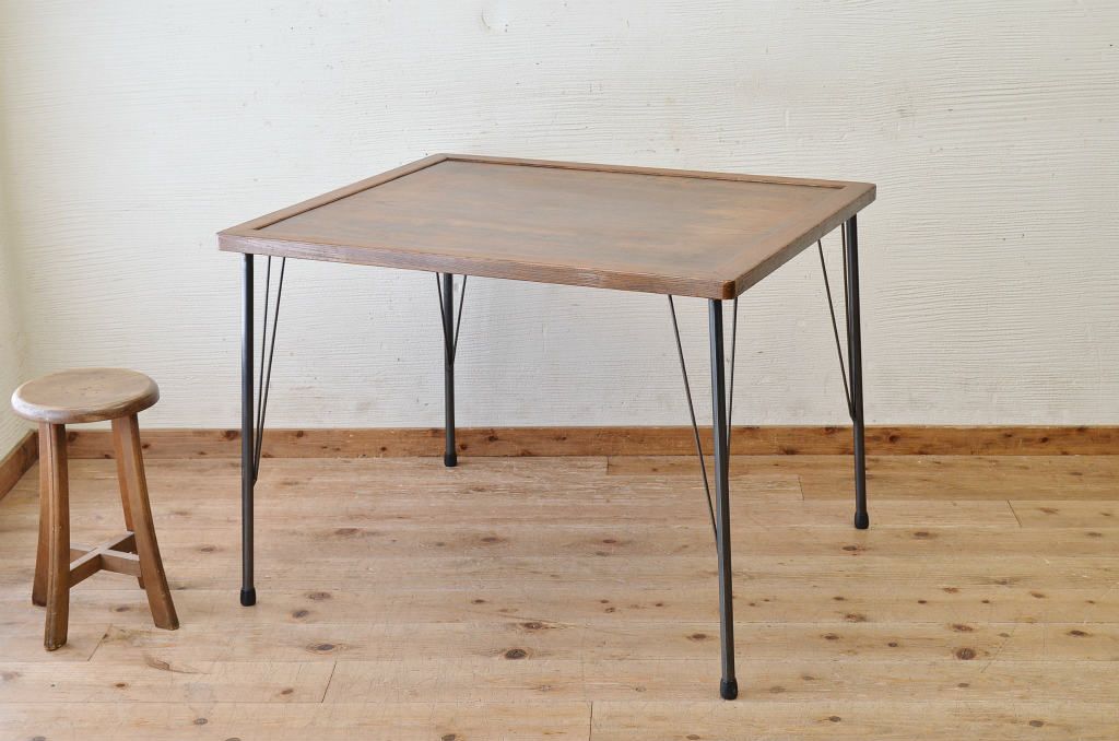 アンティーク家具　☆天板無垢材鉄脚テーブル(作業台)8