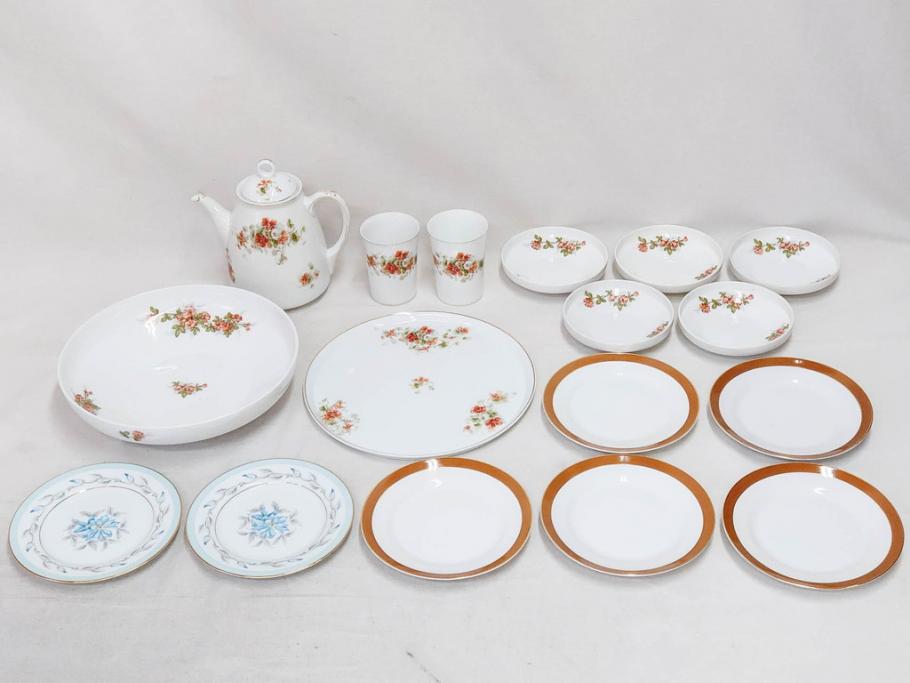 オールドノリタケ　NORITAKE　日本陶器會社　花柄　食卓が明るく華やかになるオールドノリタケまとめて17点セット(コップ2客、ティーポット、プレート8枚、ボウル6点、皿、カップ、金彩、ヤジロベー印、LOUISE、オレンジ、フラワー、草花、洋食器)(R-078753)