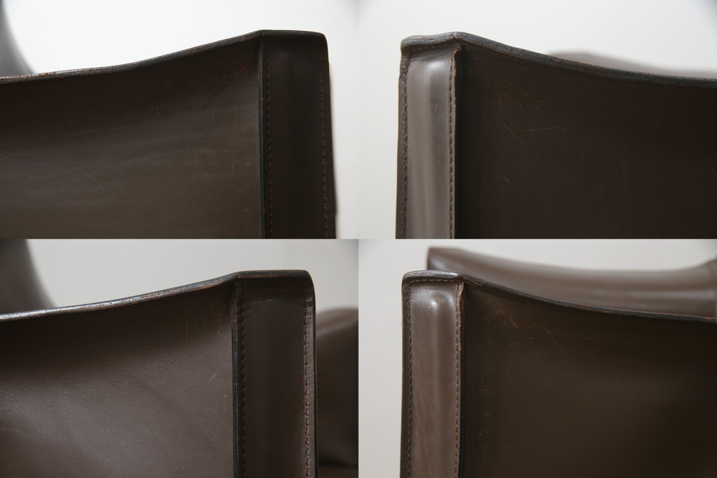 中古　Cassina(カッシーナ)　413　CAB(キャブ)　MARIO BELLINI(マリオベリーニ)　本革(レザー)　シンプルモダンな空間づくりに活躍するアームチェア2脚セット(ダイニングチェア、椅子、イス)(定価2脚で約83万6千円)(R-074314)