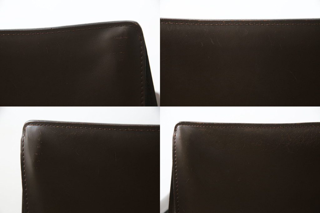 中古　Cassina(カッシーナ)　413　CAB(キャブ)　MARIO BELLINI(マリオベリーニ)　本革(レザー)　シンプルモダンな空間づくりに活躍するアームチェア2脚セット(ダイニングチェア、椅子、イス)(定価2脚で約83万6千円)(R-074315)