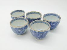 江戸期　古伊万里　水仙文染付　蕎麦猪口2客セット(和食器)(R-051908)