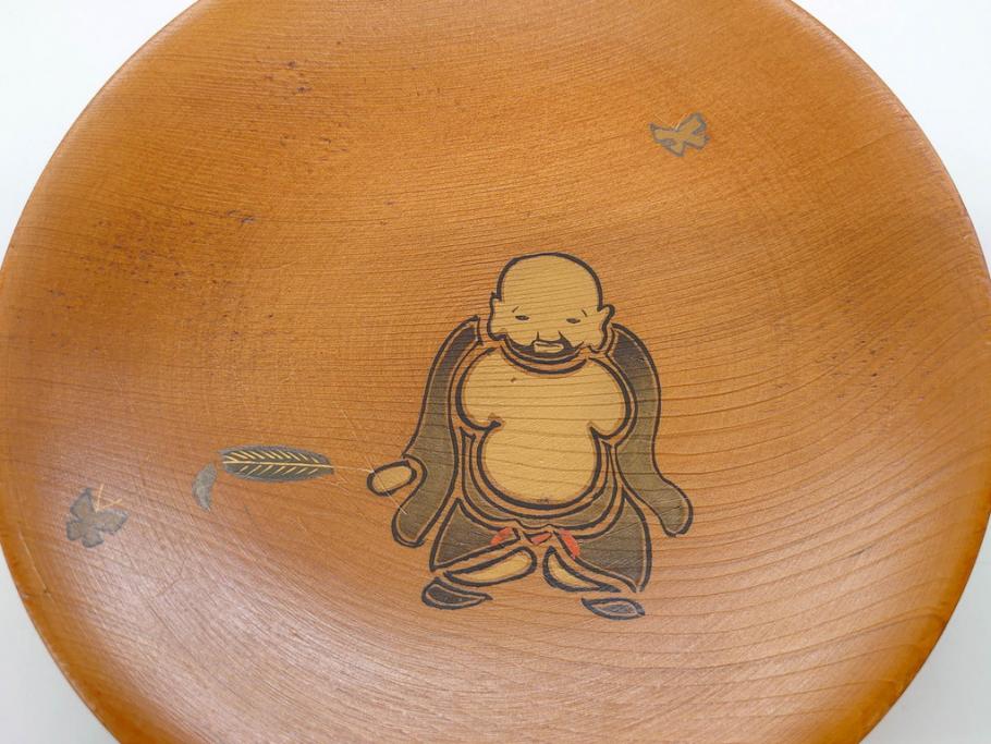 図変わり　約14cm　4.5寸　七福神の優し気な表情に心が和む木皿7枚セット(縁起物、恵比寿天(夷)、大黒天、毘沙門天、弁財天、福禄寿、寿老人、布袋、菓子皿、小皿、4寸5分、共箱付き)(R-078760)