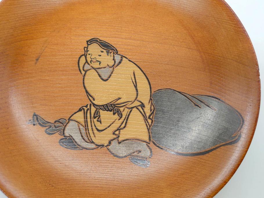 図変わり　約14cm　4.5寸　七福神の優し気な表情に心が和む木皿7枚セット(縁起物、恵比寿天(夷)、大黒天、毘沙門天、弁財天、福禄寿、寿老人、布袋、菓子皿、小皿、4寸5分、共箱付き)(R-078760)