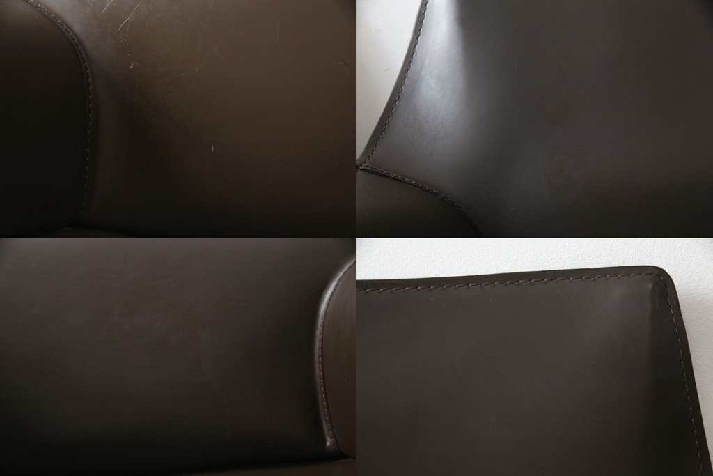 中古　Cassina(カッシーナ)　413　CAB(キャブ)　MARIO BELLINI(マリオベリーニ)　本革(レザー)　シンプルモダンな空間づくりに活躍するアームチェア2脚セット(ダイニングチェア、椅子、イス)(定価2脚で約83万6千円)(R-074313)