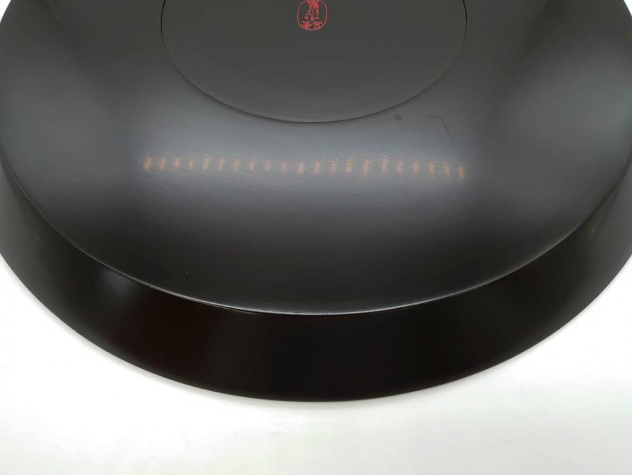 塗師小澤造　艶やかな黒漆塗りが美しい桑名盆(かぶら盆)5枚セット(漆器、木製、丸盆、トレー、トレイ、お盆、袋付き、共箱付き)(R-078765)