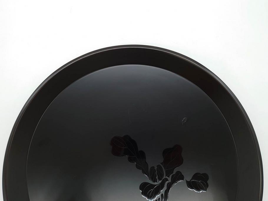 塗師小澤造　艶やかな黒漆塗りが美しい桑名盆(かぶら盆)5枚セット(漆器、木製、丸盆、トレー、トレイ、お盆、袋付き、共箱付き)(R-078765)