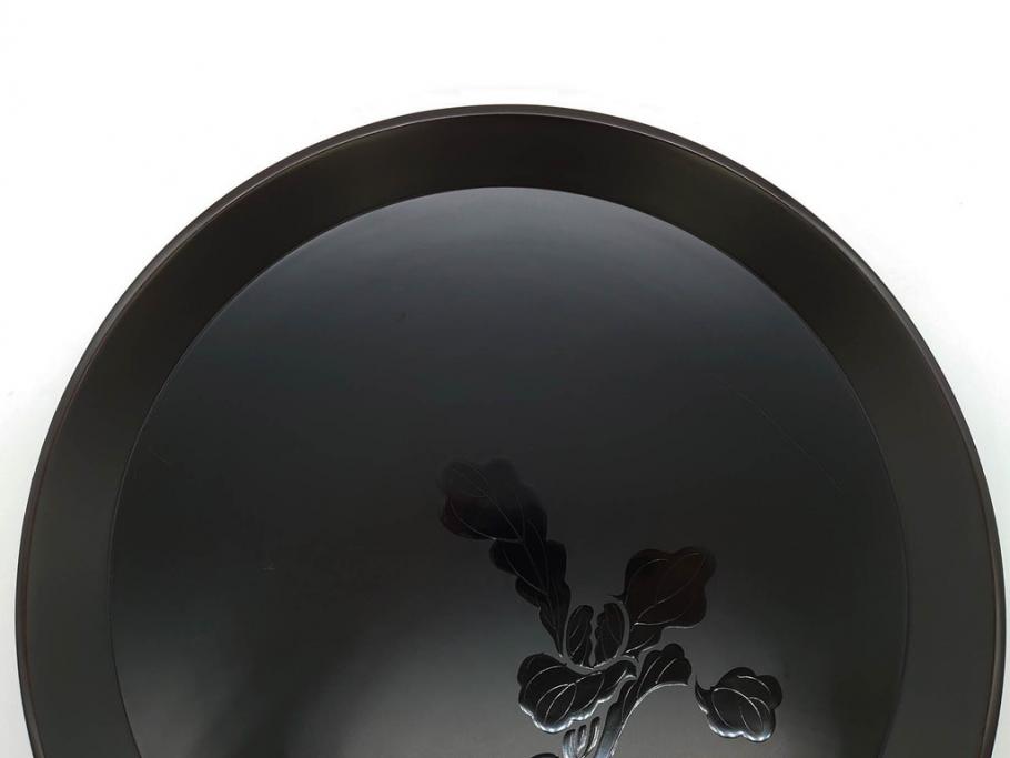 塗師小澤造　艶やかな黒漆塗りが美しい桑名盆(かぶら盆)5枚セット(漆器、木製、丸盆、トレー、トレイ、お盆、袋付き、共箱付き)(R-078765)