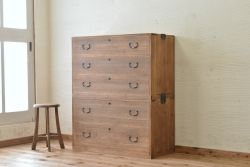 アンティーク家具　☆古い木味のシンプルなアンティークチェスト(時代箪笥)