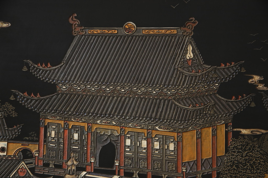 アジアンビンテージ 中国古美術 楓橋夜泊 寒山寺彫刻 清代書家