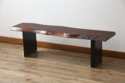 中古　美品　職人手造り家具　漆塗り　木目と漆の艶が魅力的な長椅子(ベンチ、板座チェア、イス)(定価約24万円)(R-058025)