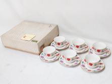 ノリタケ　NORITAKE　アイボリーチャイナ　ポップでレトロな花柄が可愛いカップ&ソーサー6客(フラワー、IVORY China、C&S、碗皿、磁器、洋食器、箱付き)(R-078767)