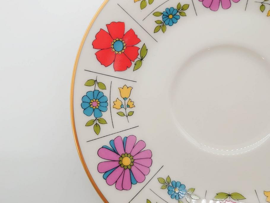 ノリタケ　NORITAKE　アイボリーチャイナ　ポップでレトロな花柄が可愛いカップ&ソーサー6客(フラワー、IVORY China、C&S、碗皿、磁器、洋食器、箱付き)(R-078767)