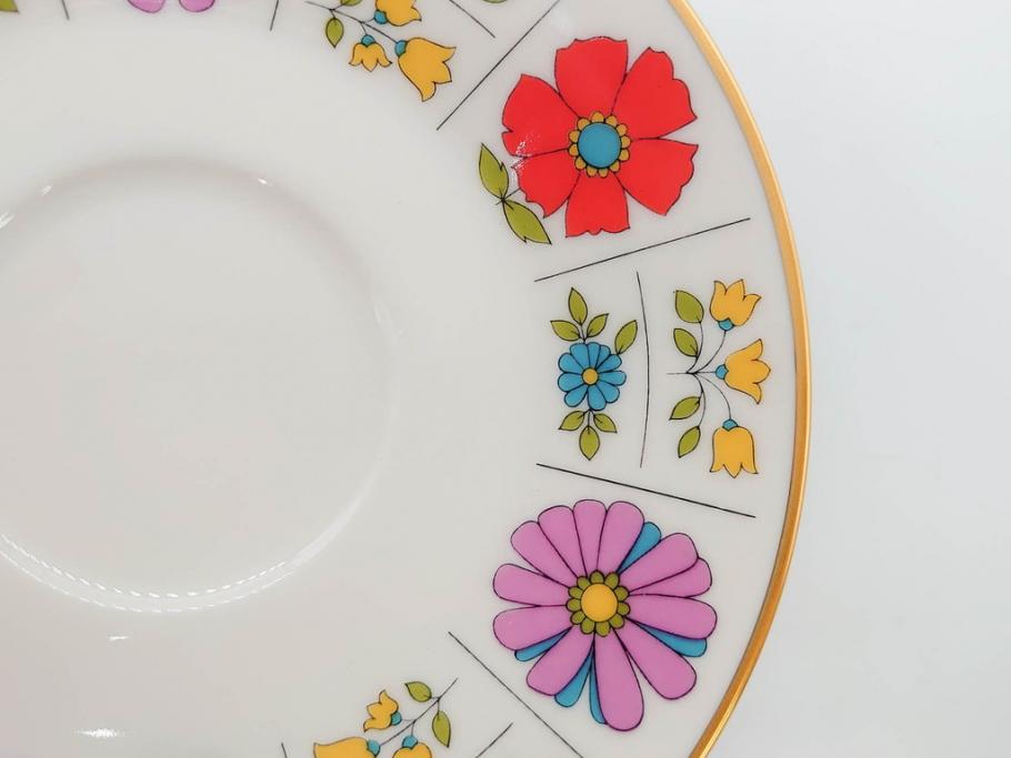 ノリタケ　NORITAKE　アイボリーチャイナ　ポップでレトロな花柄が可愛いカップ&ソーサー6客(フラワー、IVORY China、C&S、碗皿、磁器、洋食器、箱付き)(R-078767)