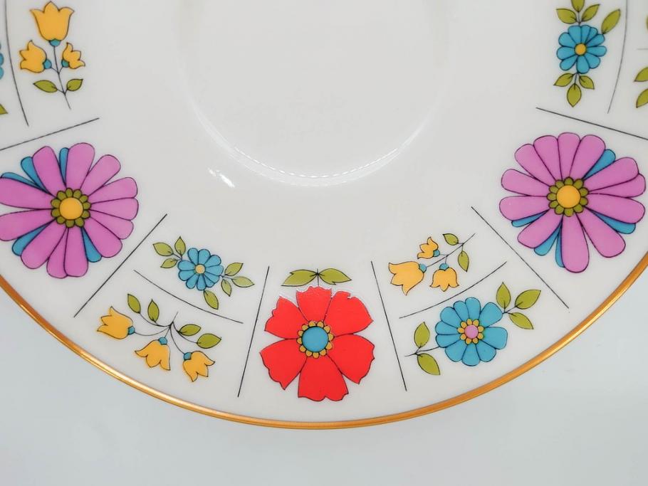 ノリタケ　NORITAKE　アイボリーチャイナ　ポップでレトロな花柄が可愛いカップ&ソーサー6客(フラワー、IVORY China、C&S、碗皿、磁器、洋食器、箱付き)(R-078767)