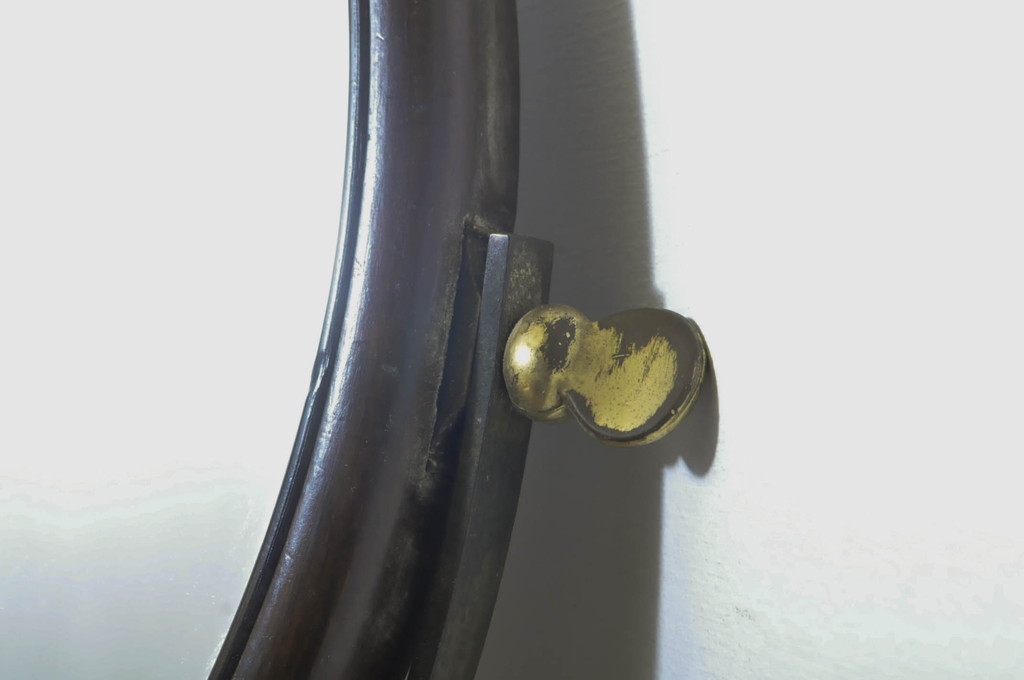 フランスアンティーク　リメイクベース　マホガニー材　真鍮　シンプルで空間に取り入れやすい天板取付け用の上質な丸型ミラー(鏡、スタンドミラー)(R-064827)