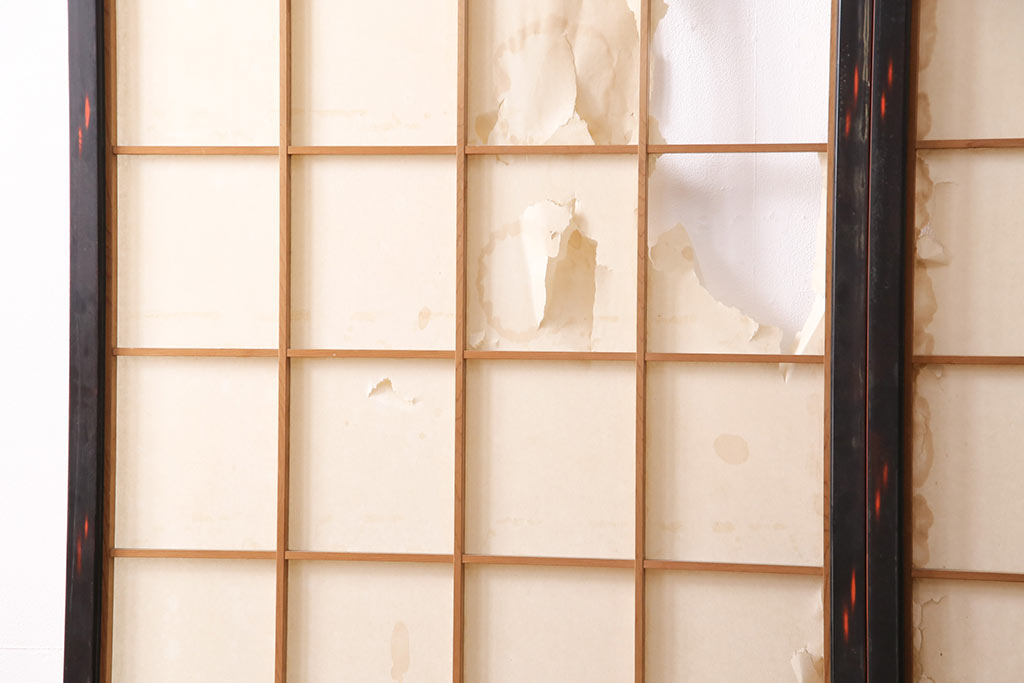 アンティーク建具　昭和初期　漆塗り　希少!腰板の凝ったつくりが魅力の障子戸2枚セット(引き戸、建具)(R-049518)