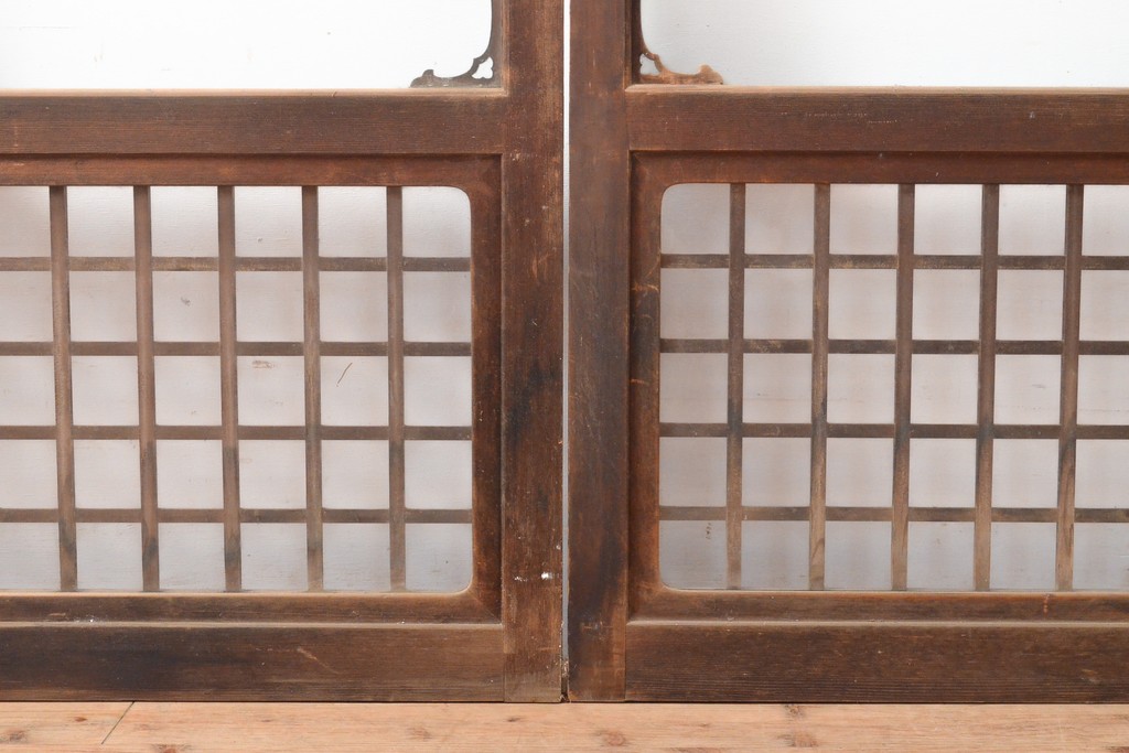 アンティーク建具　上手物　大正ロマンな雰囲気香るガラス窓2枚セット(引き戸、ガラス戸、建具)(R-054376)