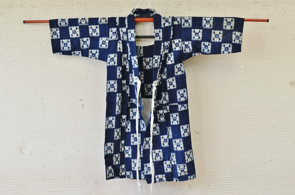 ○古い木綿着物5枚セット2　絣古布材料
