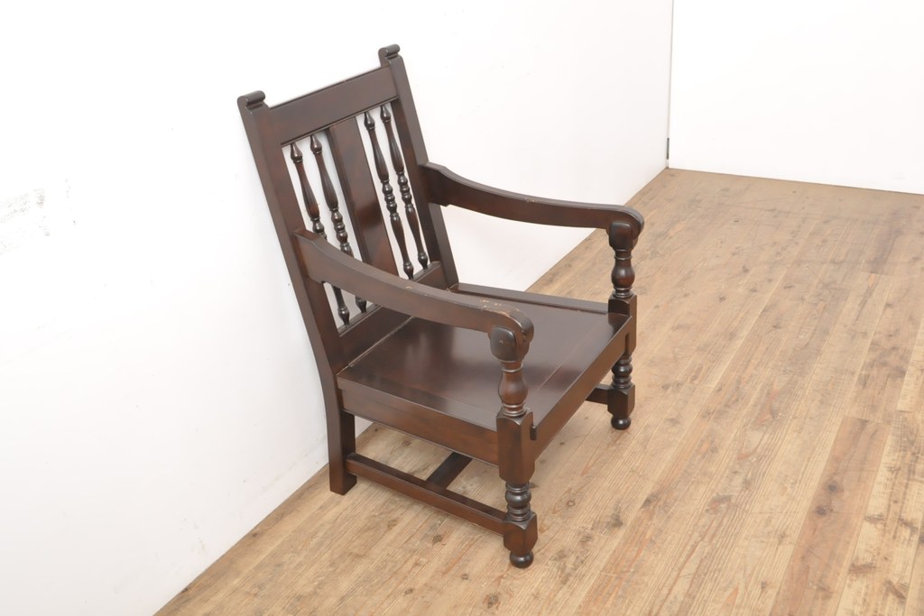 中古　松本民芸家具　上品な佇まいが魅力のD型布張り椅子(定価約27万円)(アームチェア、1人掛けソファ)(R-054434)