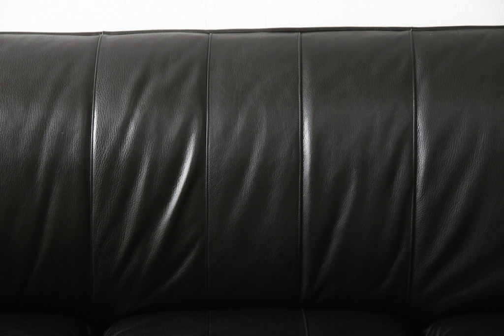 中古　美品　富士ファニチア(富士ファニチュア、フジファニチュア、FUJI FURNITURE、富士ファニチャー)　本革製三人掛けソファ(3Pソファ)(R-049900)
