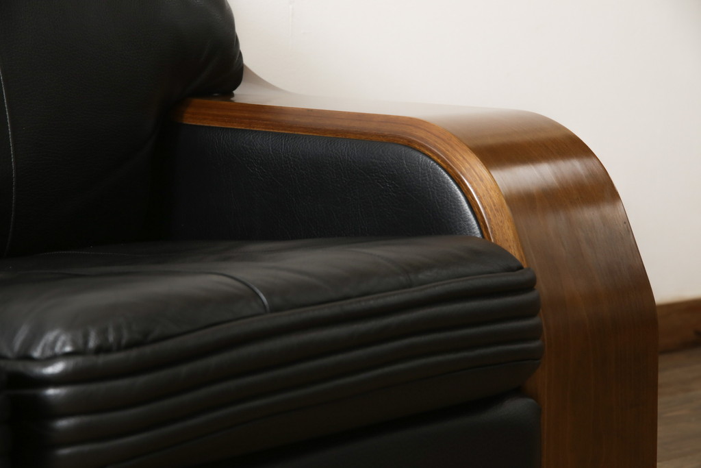 中古　美品　富士ファニチア(富士ファニチュア、フジファニチュア、FUJI FURNITURE、富士ファニチャー)　本革製三人掛けソファ(3Pソファ)(R-049900)