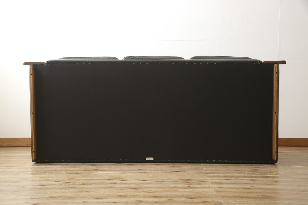 中古　美品　富士ファニチア(富士ファニチュア、フジファニチュア、FUJI FURNITURE、富士ファニチャー)　本革製三人掛けソファ(3Pソファ)(R-049900)