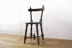 中古　美品　松本民芸家具　凝った装飾が素敵な南京小椅子(イス、板座チェア、ダイニングチェア)(R-064502)