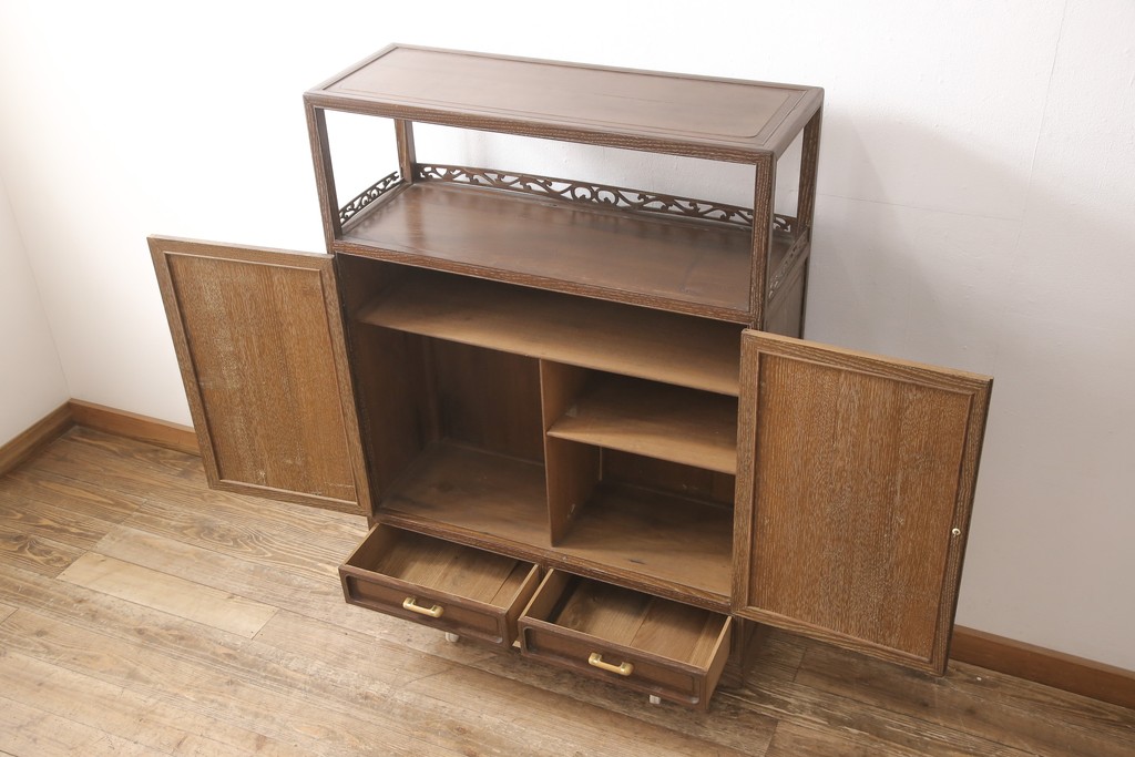 中古 指物高級家具 総桑材 上質な和の空間づくりにピッタリな茶棚(茶箪笥、飾り棚、収納棚、戸棚)(R054548) ラフジュ工房
