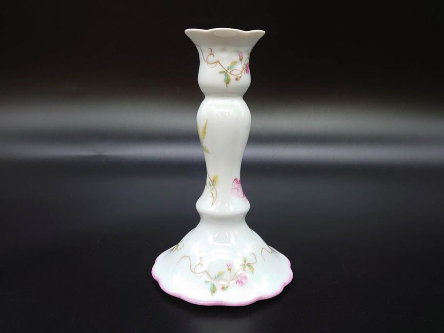 ビンテージ　フランス　LIMOGES(リモージュ)　GIRAUD(ジロー)　花柄がエレガントなプレート4枚&キャンドルスタンドセット(ヴィンテージ、フラワー、燭台、ろうそく立て、火立て、キャンドルスティック、蝋燭立て、皿、中皿、磁器、洋食器)(R-078839)