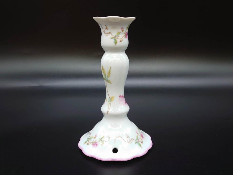 ビンテージ　フランス　LIMOGES(リモージュ)　GIRAUD(ジロー)　花柄がエレガントなプレート4枚&キャンドルスタンドセット(ヴィンテージ、フラワー、燭台、ろうそく立て、火立て、キャンドルスティック、蝋燭立て、皿、中皿、磁器、洋食器)(R-078839)