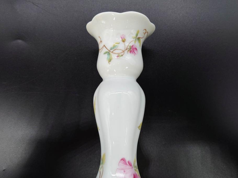 ビンテージ　フランス　LIMOGES(リモージュ)　GIRAUD(ジロー)　花柄がエレガントなプレート4枚&キャンドルスタンドセット(ヴィンテージ、フラワー、燭台、ろうそく立て、火立て、キャンドルスティック、蝋燭立て、皿、中皿、磁器、洋食器)(R-078839)
