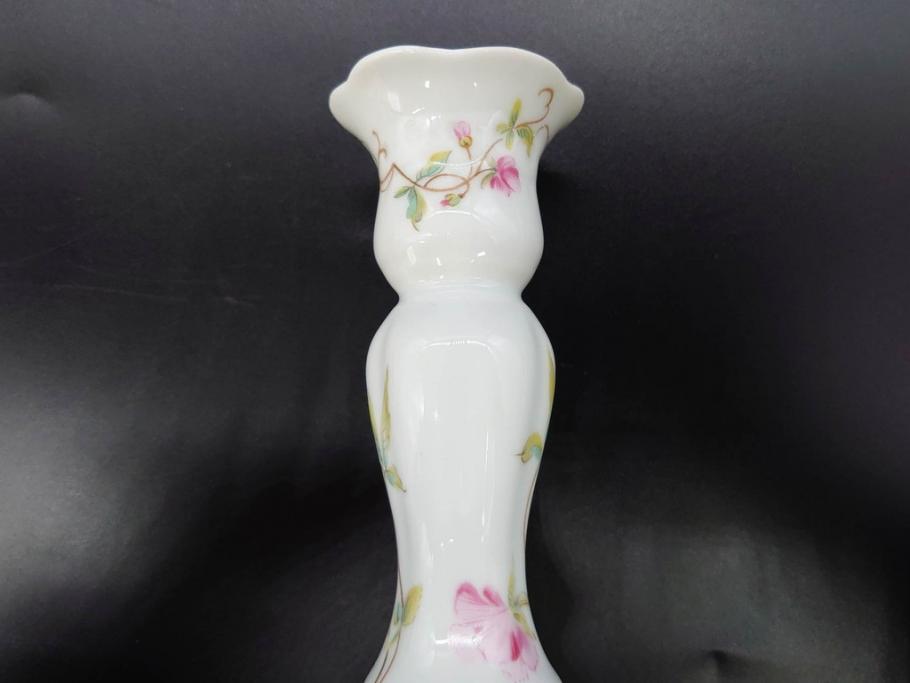 ビンテージ　フランス　LIMOGES(リモージュ)　GIRAUD(ジロー)　花柄がエレガントなプレート4枚&キャンドルスタンドセット(ヴィンテージ、フラワー、燭台、ろうそく立て、火立て、キャンドルスティック、蝋燭立て、皿、中皿、磁器、洋食器)(R-078839)