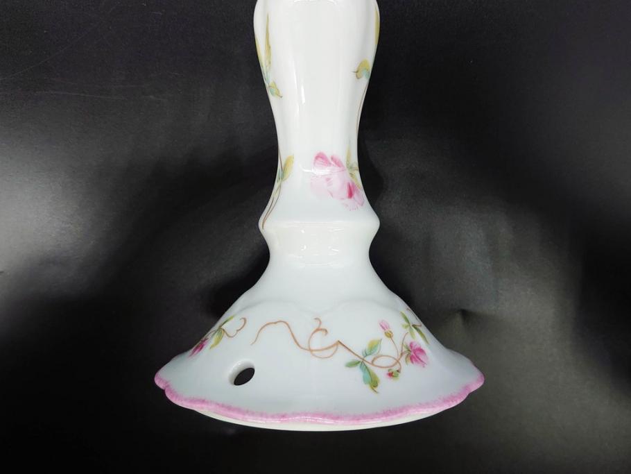ビンテージ　フランス　LIMOGES(リモージュ)　GIRAUD(ジロー)　花柄がエレガントなプレート4枚&キャンドルスタンドセット(ヴィンテージ、フラワー、燭台、ろうそく立て、火立て、キャンドルスティック、蝋燭立て、皿、中皿、磁器、洋食器)(R-078839)