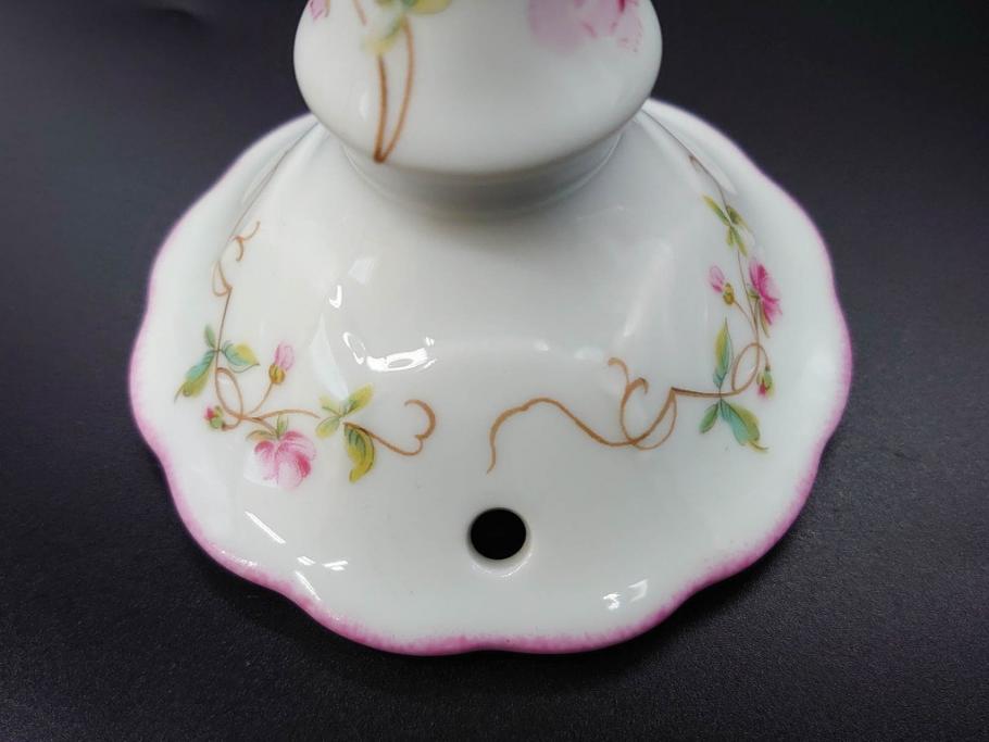 ビンテージ　フランス　LIMOGES(リモージュ)　GIRAUD(ジロー)　花柄がエレガントなプレート4枚&キャンドルスタンドセット(ヴィンテージ、フラワー、燭台、ろうそく立て、火立て、キャンドルスティック、蝋燭立て、皿、中皿、磁器、洋食器)(R-078839)