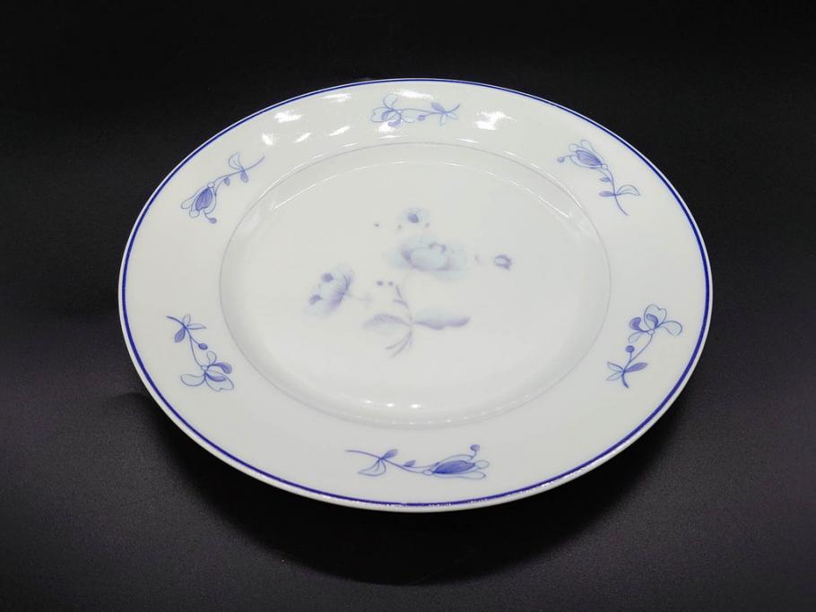 ビンテージ　フランス　LIMOGES(リモージュ)　GIRAUD(ジロー)　花柄がエレガントなプレート4枚&キャンドルスタンドセット(ヴィンテージ、フラワー、燭台、ろうそく立て、火立て、キャンドルスティック、蝋燭立て、皿、中皿、磁器、洋食器)(R-078839)