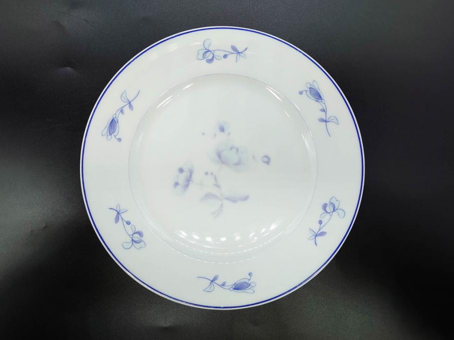 ビンテージ　フランス　LIMOGES(リモージュ)　GIRAUD(ジロー)　花柄がエレガントなプレート4枚&キャンドルスタンドセット(ヴィンテージ、フラワー、燭台、ろうそく立て、火立て、キャンドルスティック、蝋燭立て、皿、中皿、磁器、洋食器)(R-078839)
