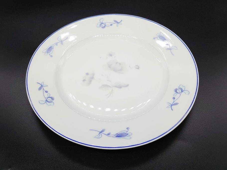 ビンテージ　フランス　LIMOGES(リモージュ)　GIRAUD(ジロー)　花柄がエレガントなプレート4枚&キャンドルスタンドセット(ヴィンテージ、フラワー、燭台、ろうそく立て、火立て、キャンドルスティック、蝋燭立て、皿、中皿、磁器、洋食器)(R-078839)