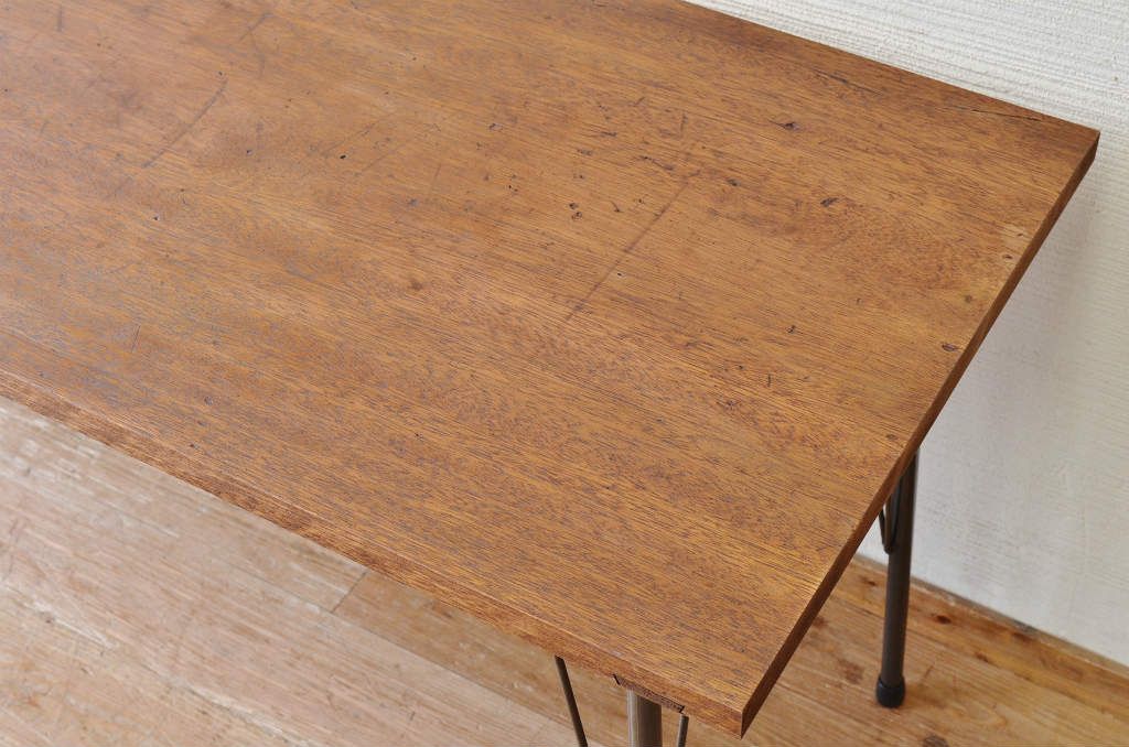 アンティーク家具　☆天板一枚板!鉄脚の大振りなテーブル(作業台、机)1