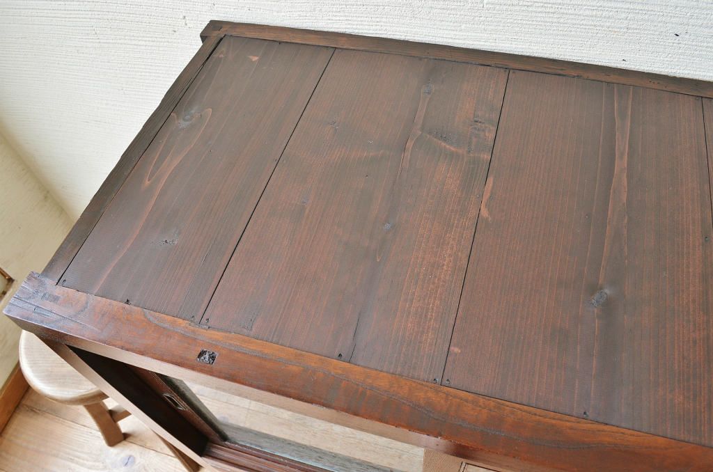 極上美品!古い欅材の結霜ガラス収納棚(食器棚)