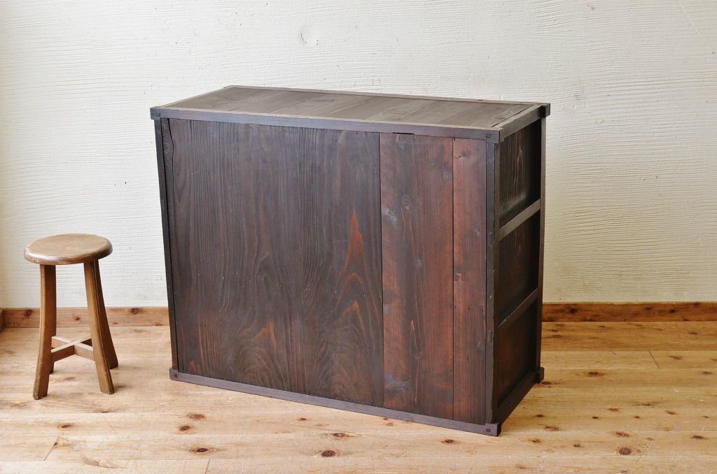 極上美品!古い欅材の結霜ガラス収納棚(食器棚)