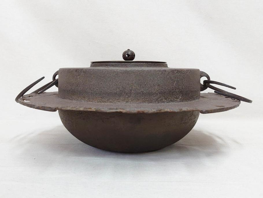 時代物　健仁松堂　斑紫銅蓋　透木釜　時を重ねた味わいのある羽釜(釜、湯釜、湯沸かし、煎茶道具、茶道具、共箱付き)(R-078930)